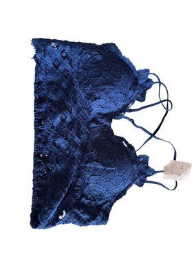 Anemone Blue Lace Bralette With Adjustable Straps & Floral Crochet Design Size 2